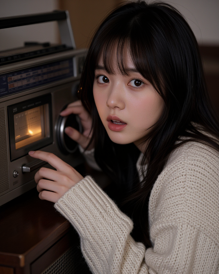 라디오를 듣는 소녀